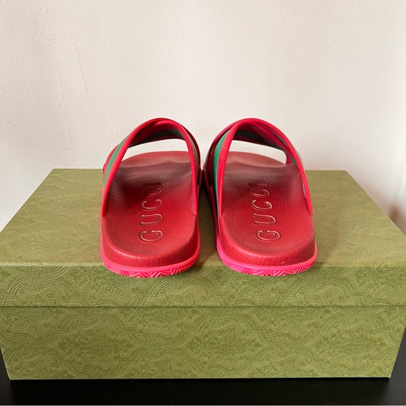Gucci Women’s Criss Cross Red and Green Slide Sandals 39 - Picture 3 of 10